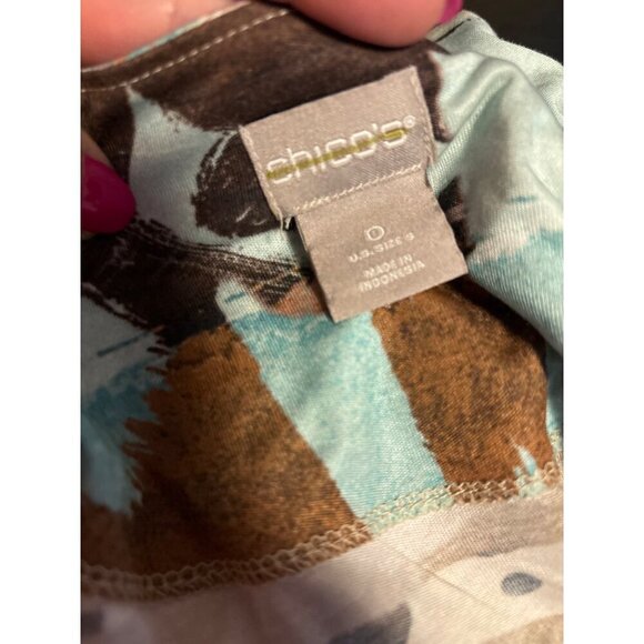 Chico's Multicolor Patterned Boatneck 3/4 Sleeve Top Sz S - Picture 6 of 10